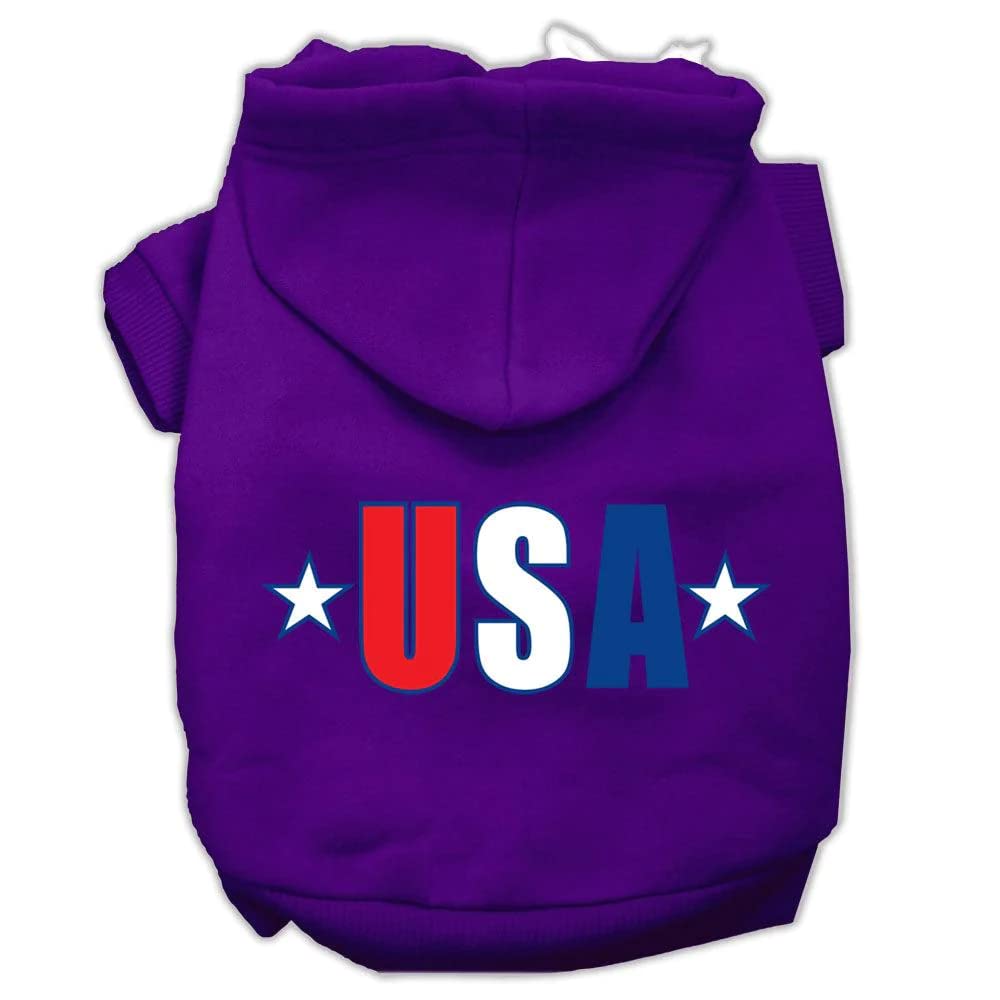 Pet Dog & Cat Hoodie Screen Printed, 'Usa Star' Purple Lg (10-14 Lbs.)