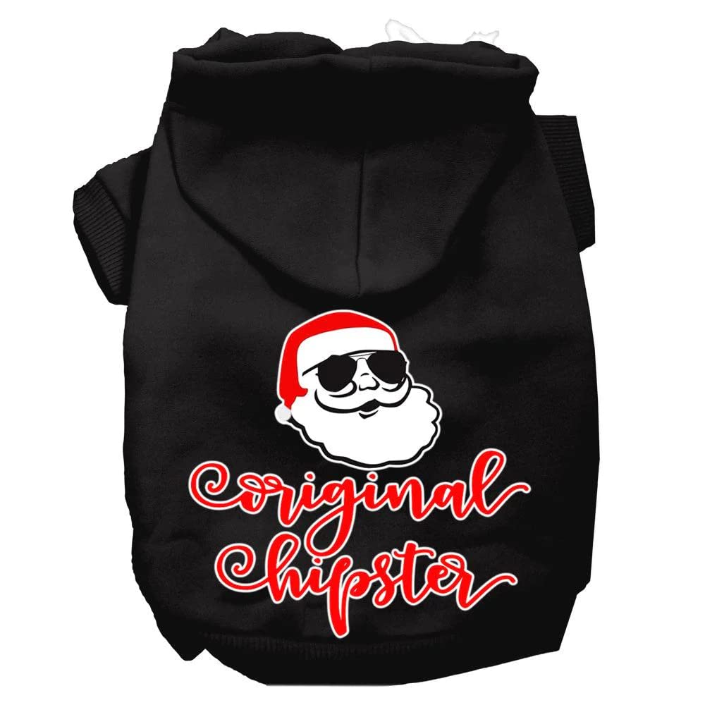 Christmas Pet Dog & Cat Hoodie Screen Printed, 'Original Hipster' Black Lg (10-14 Lbs.)