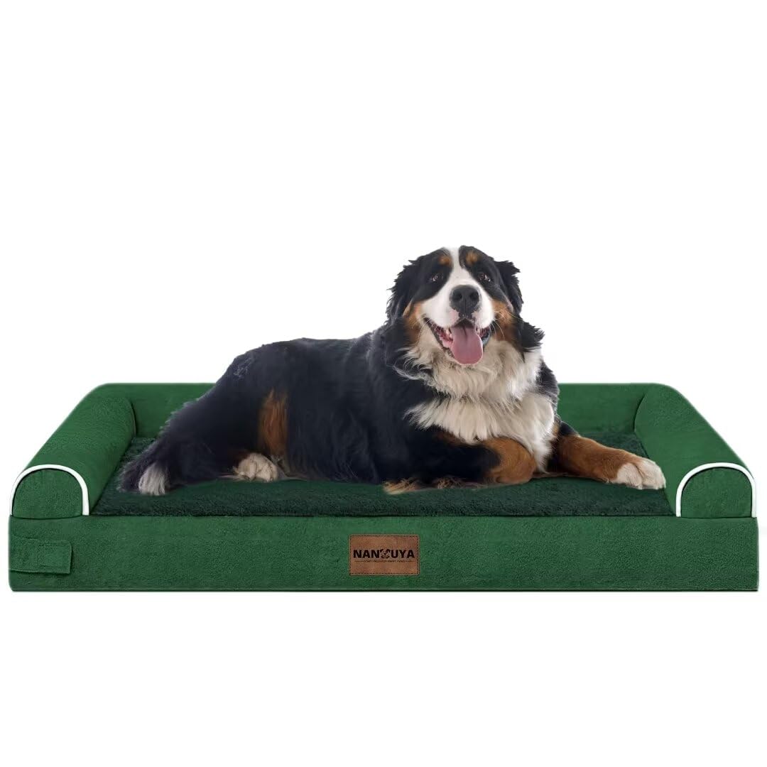 Large Dog Bed Orthopedic Washable: Jumbo Dog Bed Bolster Extra Large Dogs Egg Crate Foam Sofa Couch Waterproof Removable Cover - Emerald