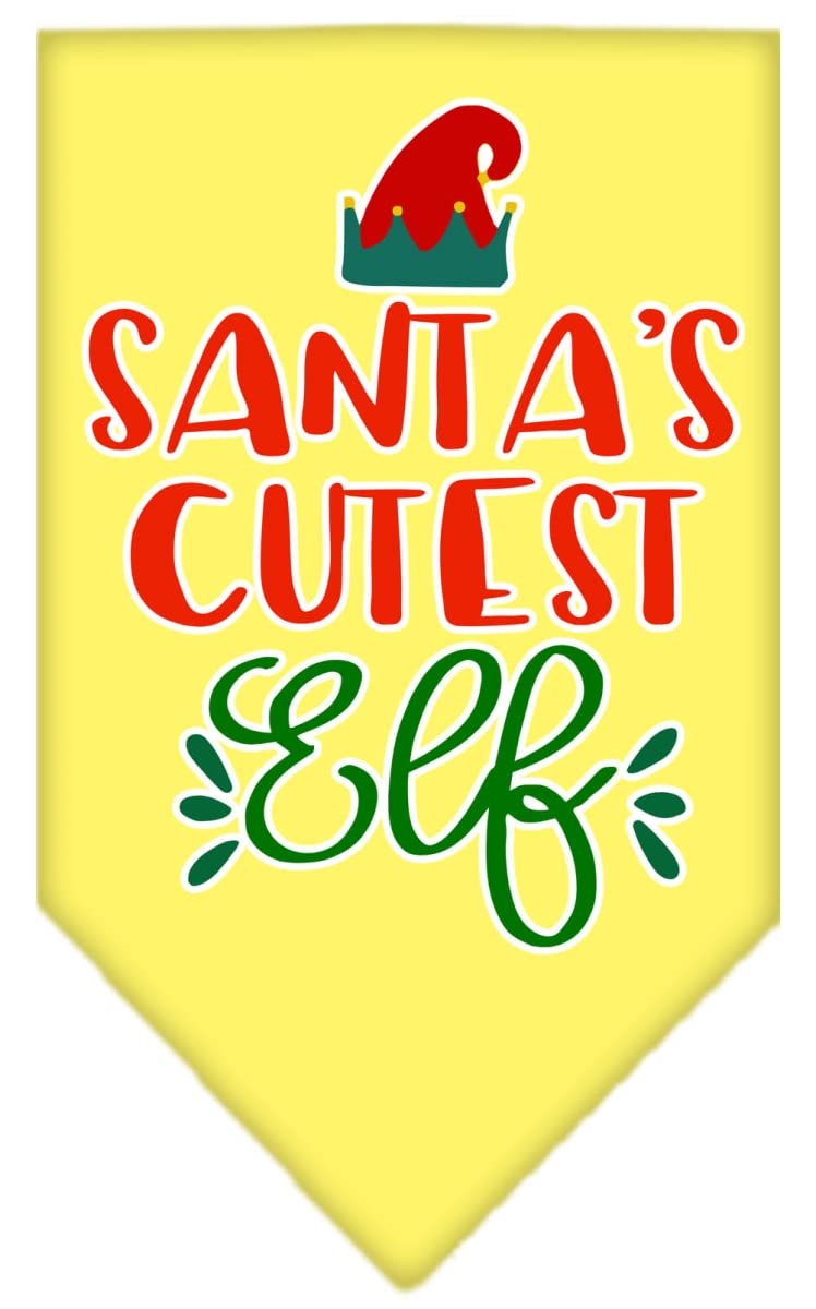 Christmas Pet and Dog Bandana Screen Printed, &quot;Santa's Cutest Elf&quot; Yellow Large