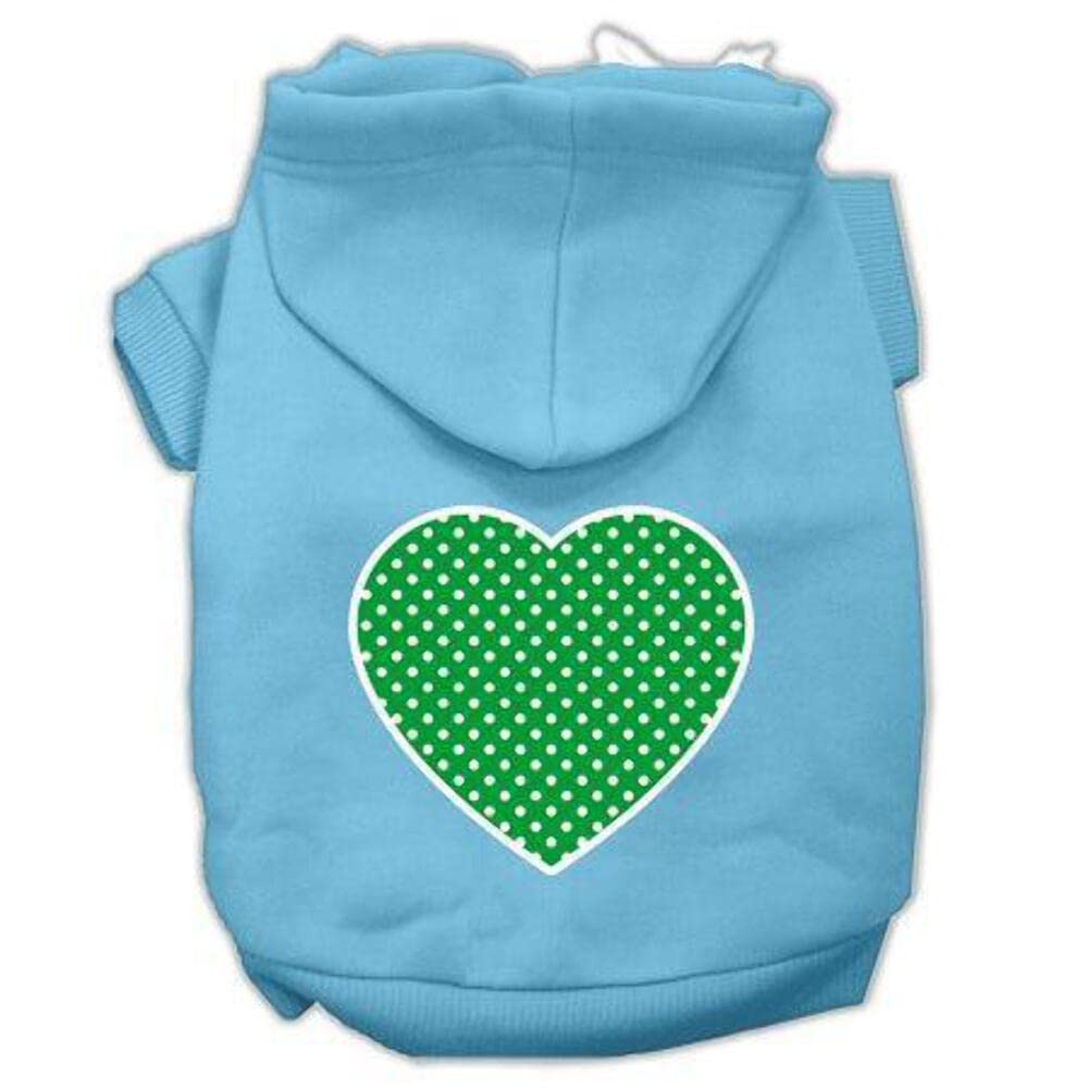 Pet Dog & Cat Hoodie Screen Printed, Green Swiss Dots Heart Blue XS (0-3 lbs.)