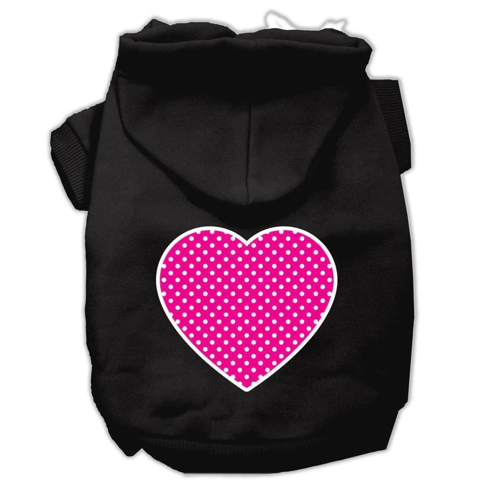 Pet Dog & Cat Hoodie Screen Printed, 'Pink Swiss Dots Heart' Black Xl (14-20 Lbs.)