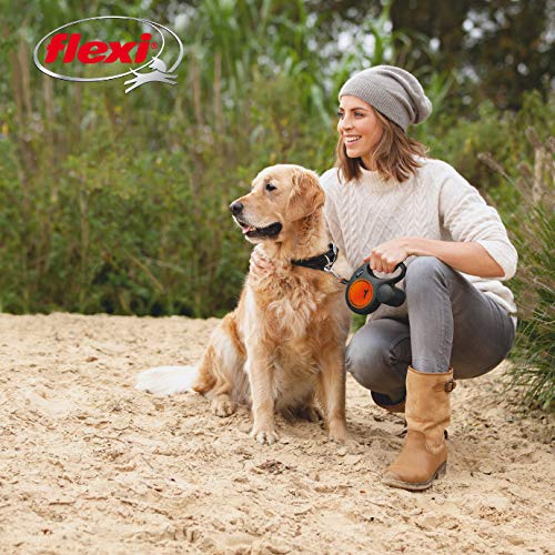 Flexi New Neon Tape Orange Medium 5M Retractable Dog Leash/Lead For Dogs Up To 25Kgs/55Lbs