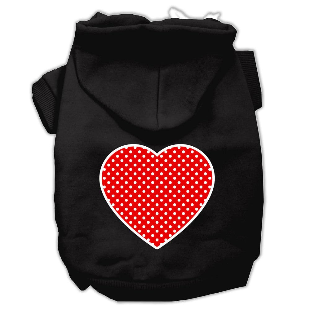 Pet Dog & Cat Hoodie Screen Printed, 'Red Swiss Dots Heart' Black 2Xl (20-25 Lbs.)