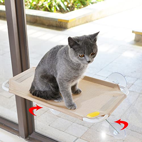 All Around 360° Sunbath And Lower Support Safety Iron Cat Window Perch, Cat Hammock Window Seat For Any Cats (M, Gold)