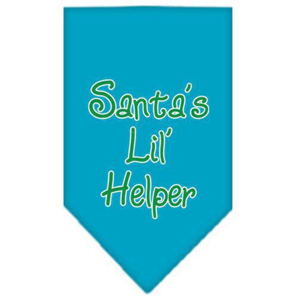 Christmas Pet and Dog Bandana Screen Printed, &quot;Santa's Lil Helper&quot; Turquoise Small
