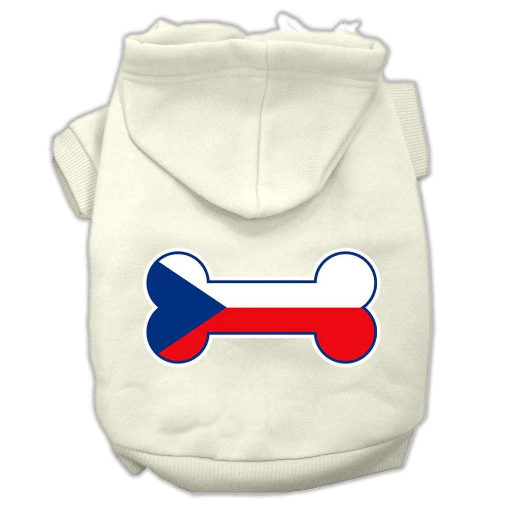 Pet, Dog & Cat Hoodie Screen Printed, 'Bone Shaped Czech Republic Flag' Cream Xl (14-20 Lbs.)