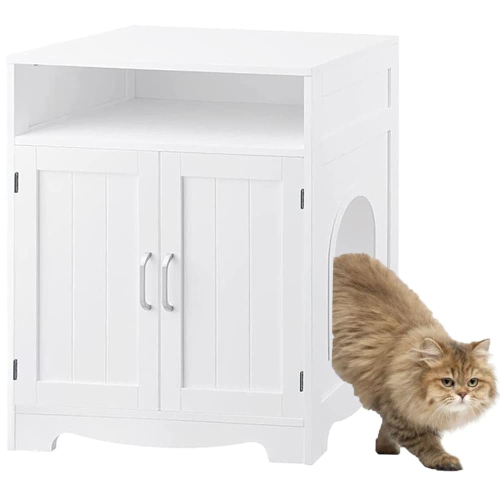 Beenbkks Cat Litter Box Furniture, Cat Washroom Hidden Litter Box Enclosure, Wooden Cat House Nightstand End Table, Indoor Cat F