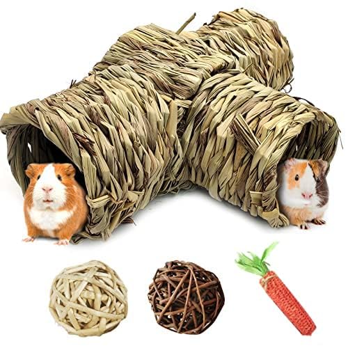 Pinvnby Hamster Grass Tunnel Toy Nature'S Hideaway Guinea Pig Tunnels And Tubes Straw Tunnel House With 4 Entrances For Chinchillas Hedgehogs Rats Gerbils (4 Pcs)