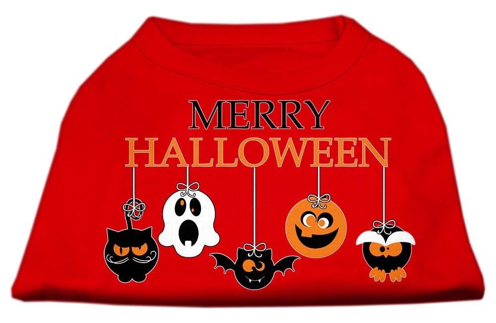 Pet Dog & Cat Shirt Screen Printed, 'Merry Halloween' Red Xl (14-20 Lbs.)