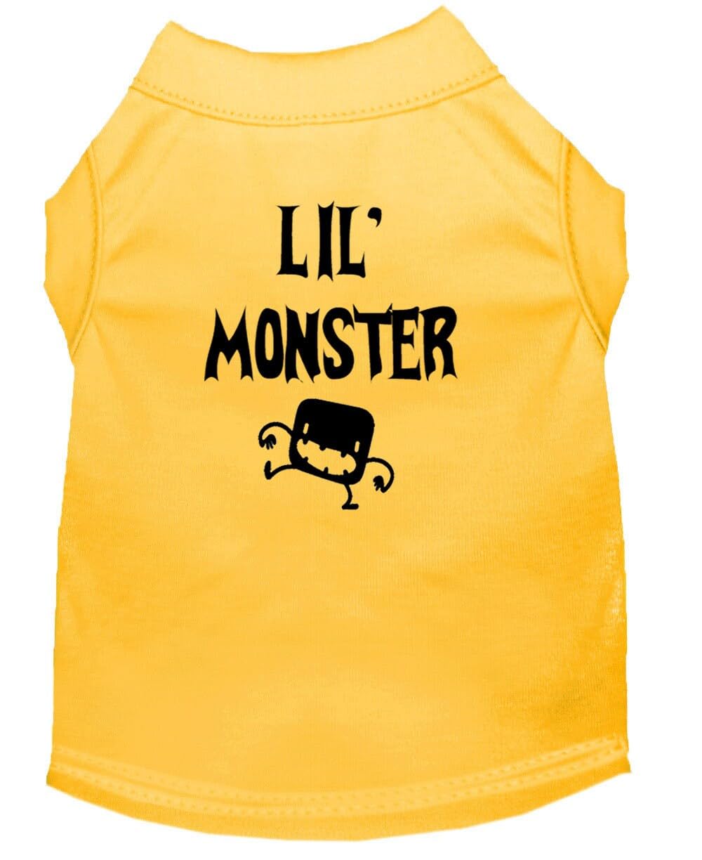 Halloween Pet Dog & Cat Shirt Screen Printed, Lil Monster Yellow SM (3-6 lbs.)