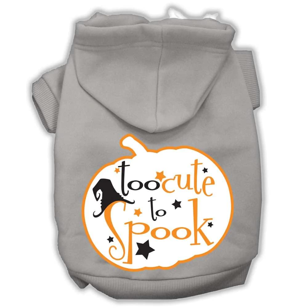 Halloween Pet Dog & Cat Hoodie Screen Printed, 'Too Cute To Spook' Gray Xs (0-3 Lbs.)