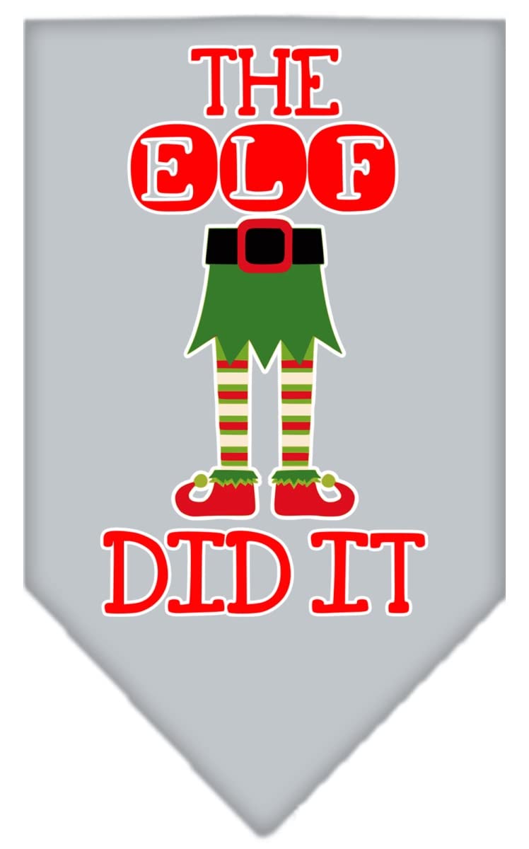 Christmas Pet and Dog Bandana Screen Printed, &quot;The Elf Did It&quot; Grey Small