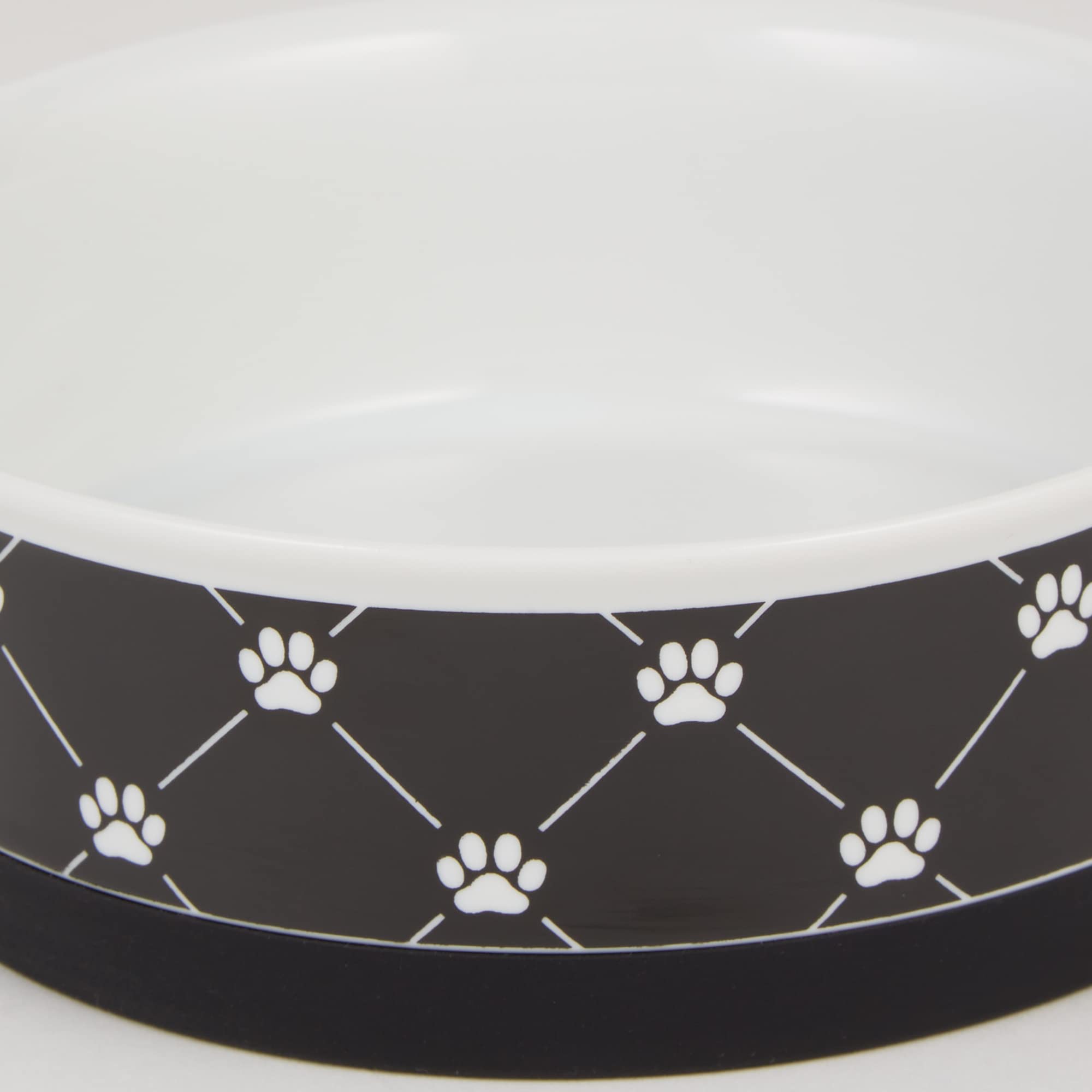 Bone Dry Trellis Paw Print Pet Bowl Set Microwave & Dishwasher Safe, Non-Slip Silicone Bottom for Less Mess, Large 7.5x2.4, Blac