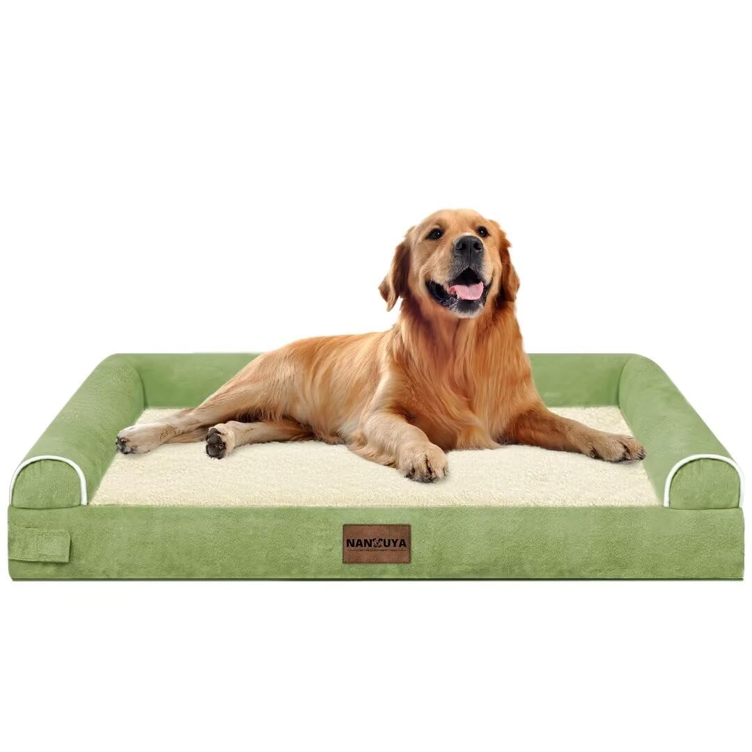 Large Dog Bed Orthopedic Washable: Beds Bolster Xl Bed Big Xlarge Dogs Egg Crate Foam Couch Sofa Waterproof With Removable Cover - Grass Green