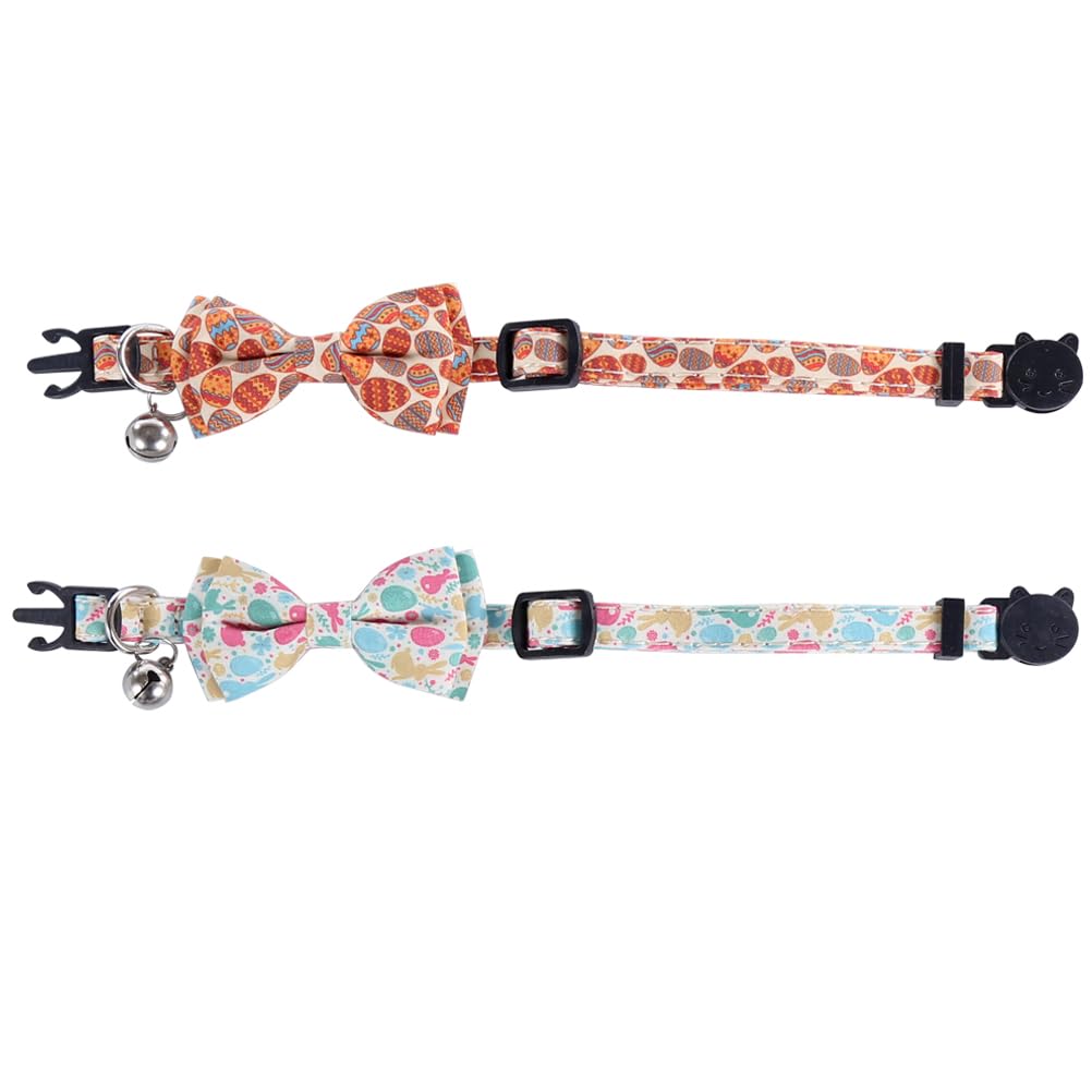 Easter Cat Collar Breakaway With Bow Tie And Bell For Kitty Adjustable Safety Easter Egg Bunny