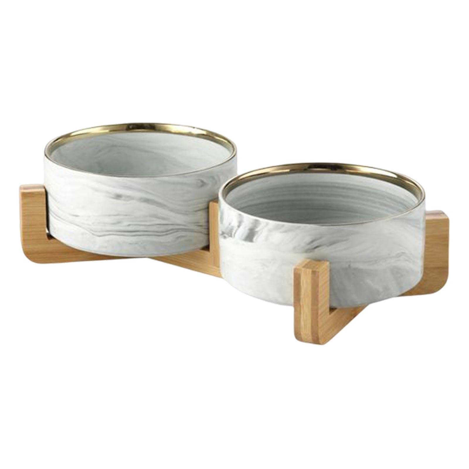 Ujeavette Ceramic Dog Bowl Wood Stand Cat And Dog Feeding Supplies