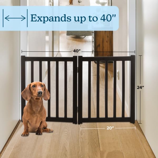 Freestanding Dog Gate - 2-Panel Foldable Indoor Pet Fence - 40x24-Inch Wood Dog Gate for Stairs, Hallways, or Doorways by PETMAK