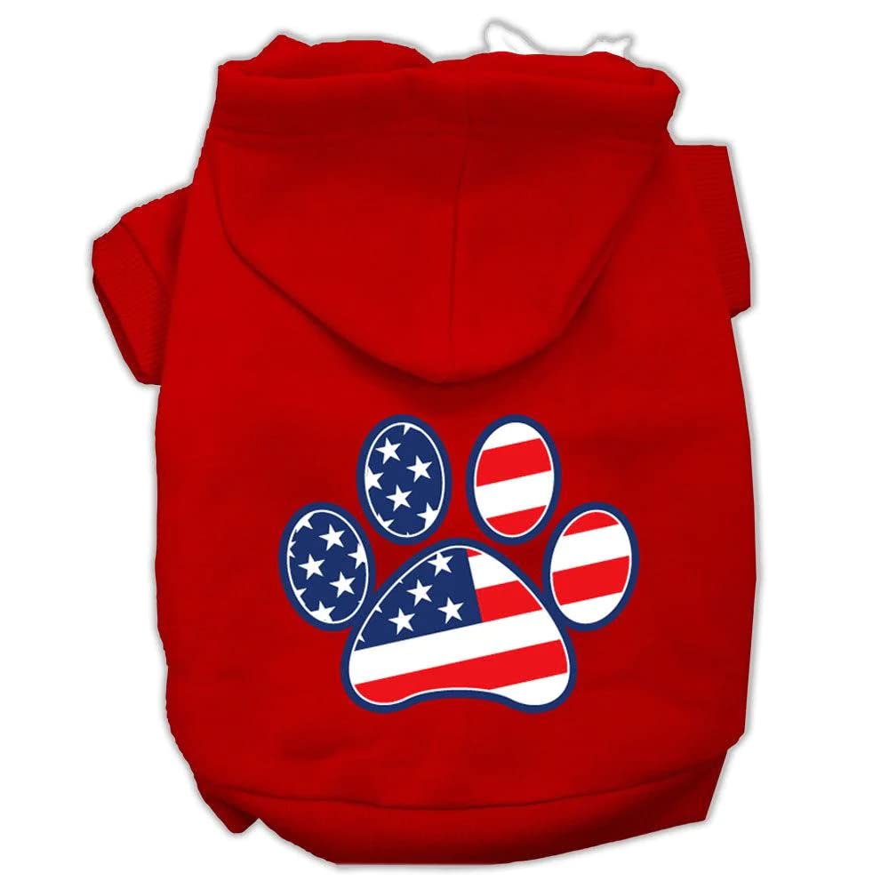 Pet Dog & Cat Hoodie Screen Printed, 'Patriotic Paw' Red Xs (0-3 Lbs.)