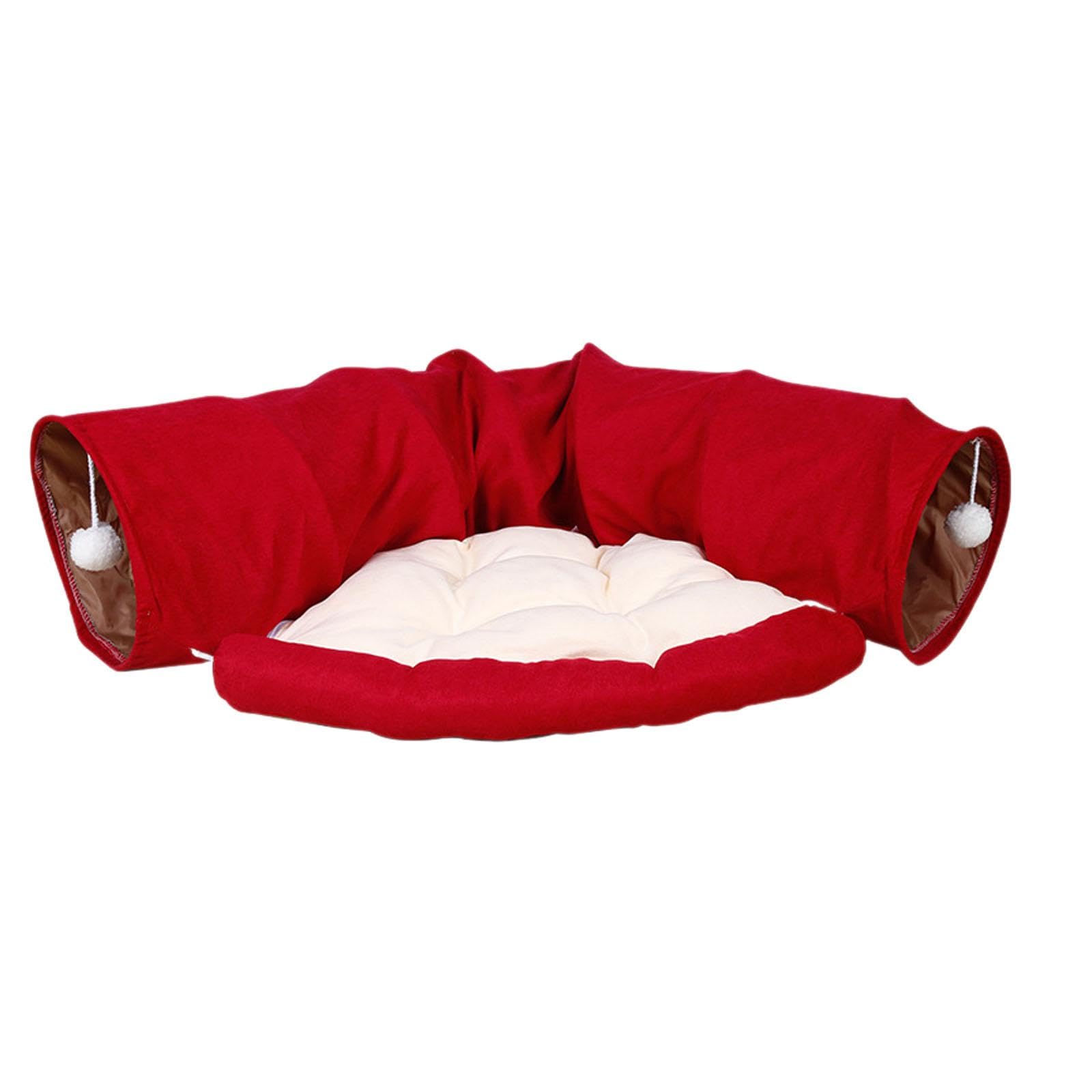 Enakshi Cat Tunnel And Bed Toy Set With Removable Washable Mat For Cats Pets Hamster Red|Pet Supplies | Cat Supplies | Toys