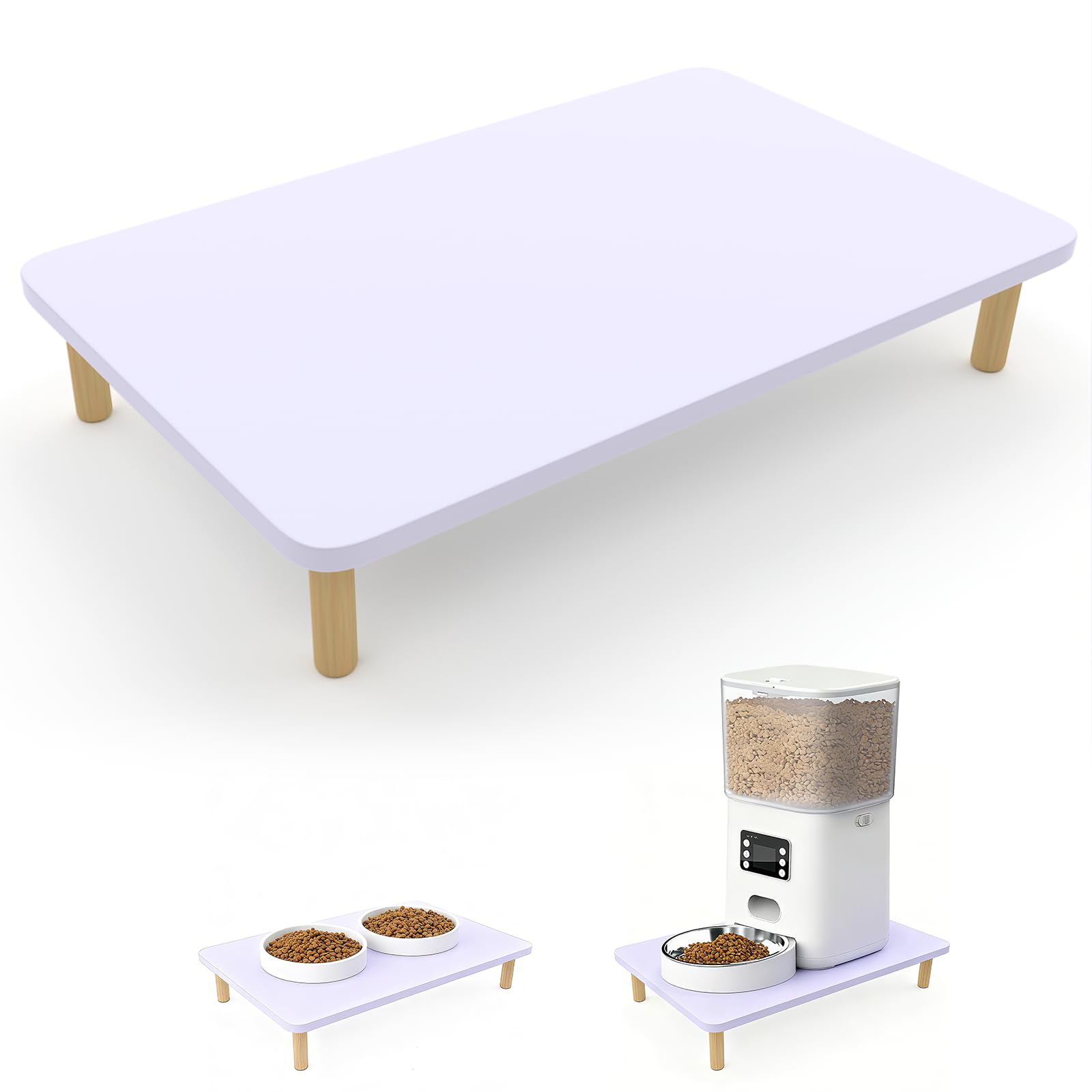 KCLROEO Wooden Elevated Cat Food Stand - Raised Pet Feeding Table for Cats and Dogs, Compatible with Most Bowls & Automatic Feed