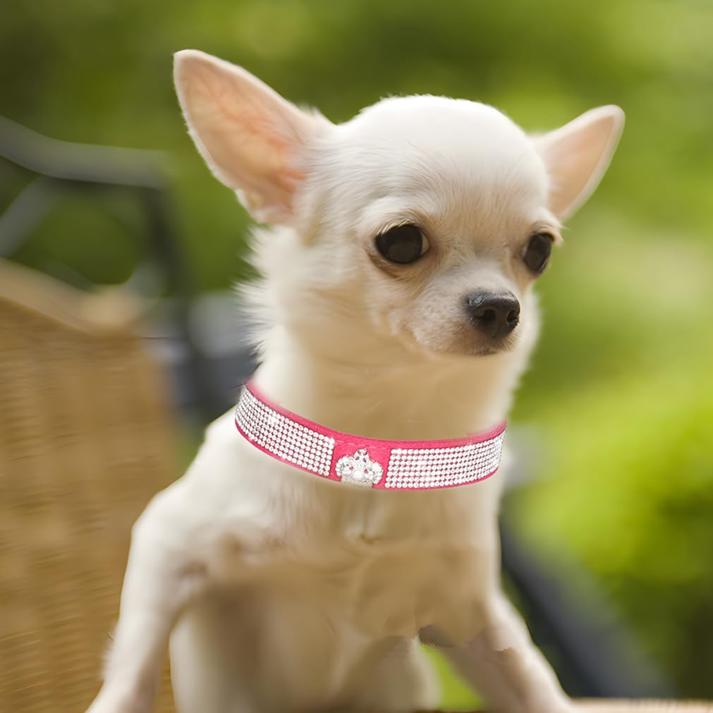 Hot Pink Dog Collars For Large Dogs Girl, Diamond Dog Collar Rhinestone Bling Pretty Jewel Glitter Sparkly Pet Collars For Xxs X