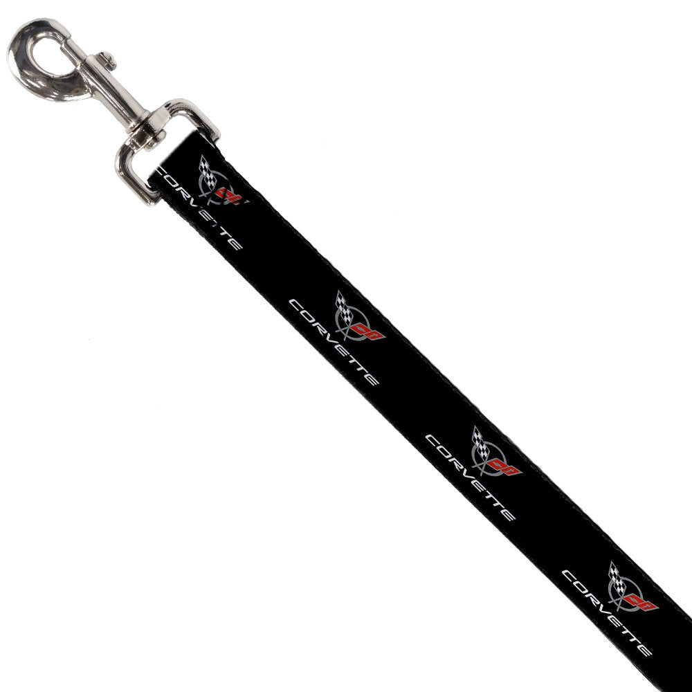 Dog Leash Corvette C5 Logo Black Gray White Red Repeat 6 Feet Long 1.0 Inch Wide