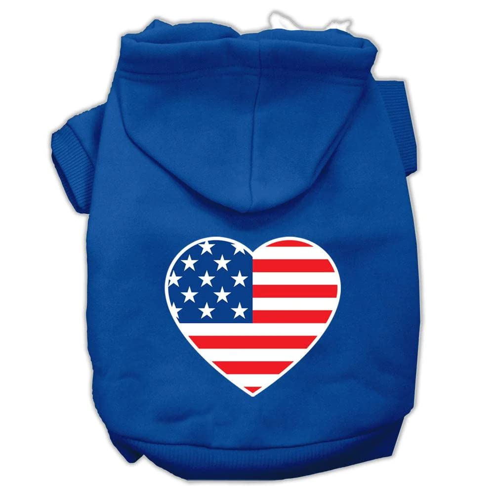 Pet Dog & Cat Hoodie Screen Printed, American Flag Heart Light Pink LG (10-14 lbs.)