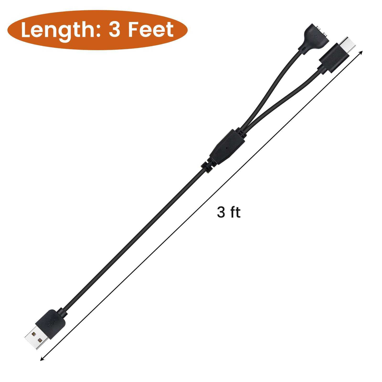 Weishan Dog Shock Collar Charger Cord - 3ft USB C & Magnetic Charging Cable, Black, Model TYPE C-CABLE-BK-IV