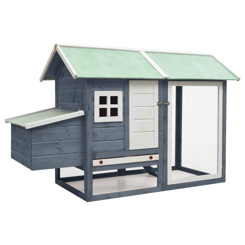 vidaXL Chicken Cage - Gray Solid Pine & Fir Wood Material - Weather with Egg Box - 66.9x31.9x43.3 Dimensions