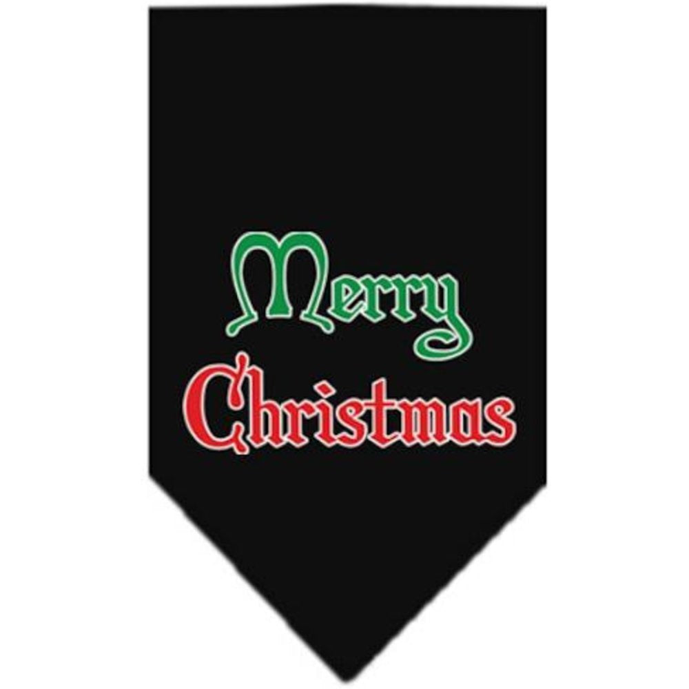 Christmas Pet and Dog Bandana Screen Printed, &quot;Merry Christmas&quot; Black Small
