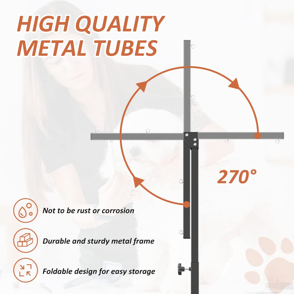 HIDOG Dog Grooming Arm with Clamp, Adjustable Dog Grooming Table Arm with Two No Sit Haunch Holder & Hammock Harness, Foldable P