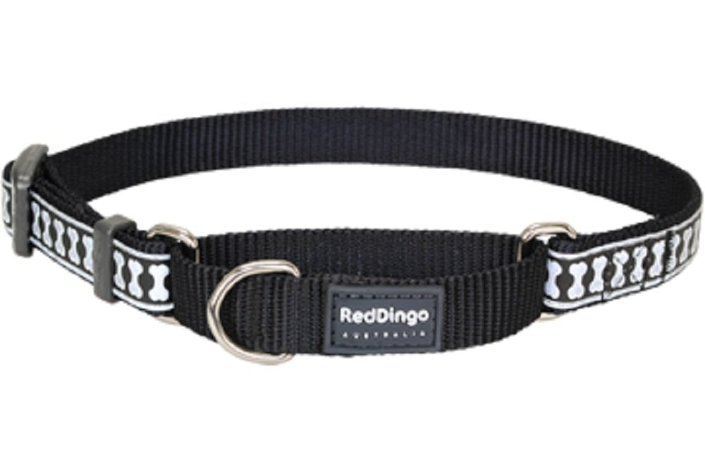 Red Dingo Reflective Martingale Dog Collar, Medium, Black