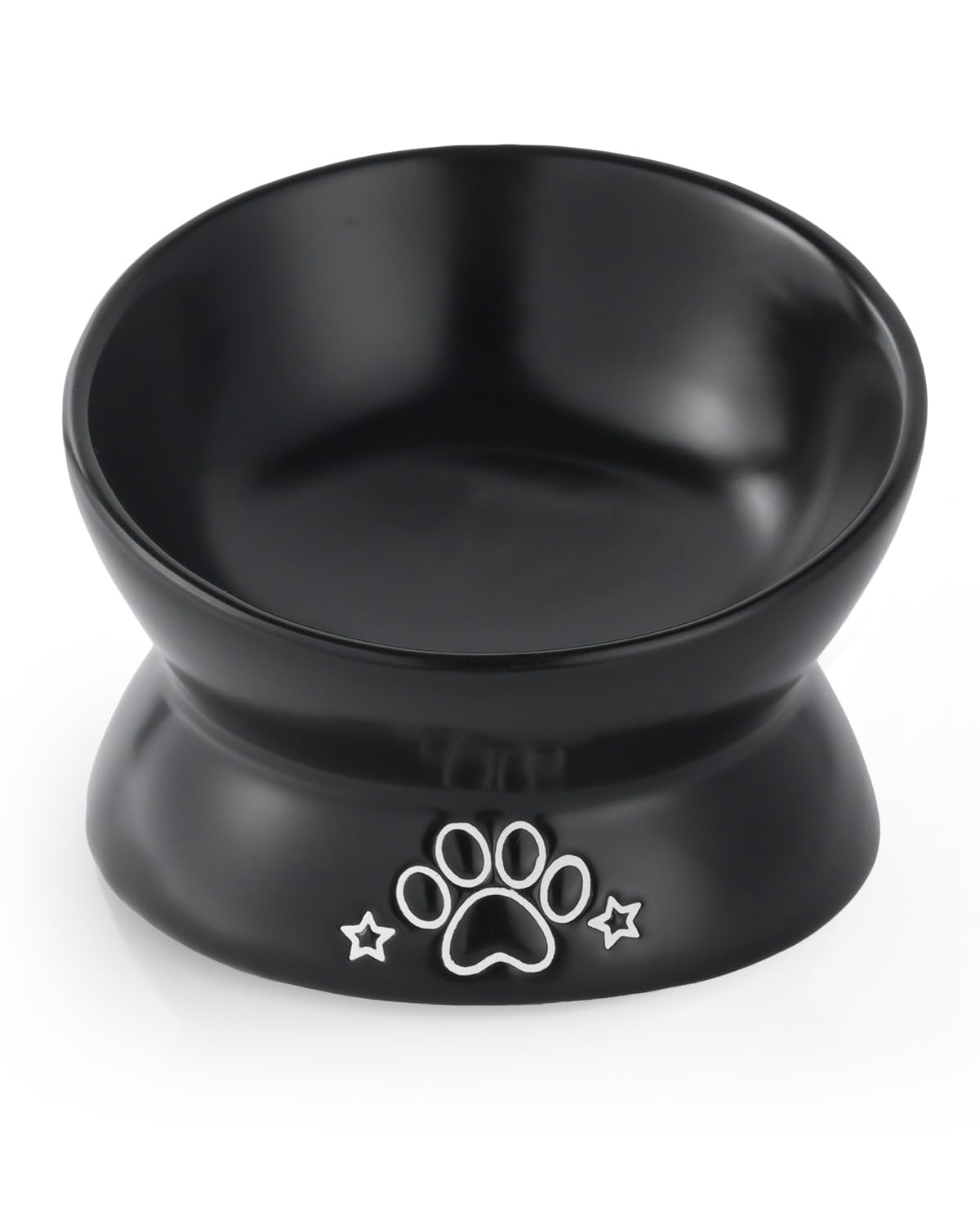 Loejan Elevated Cat Food Bowl, 5 Oz Ceramic Raised And Tilted Water Bowl, Anti Vomiting And Protect Pets' Spines Dishes For Small Dog, Fat Faced Cat, Kitten (Black Pattern, 1 Pack)