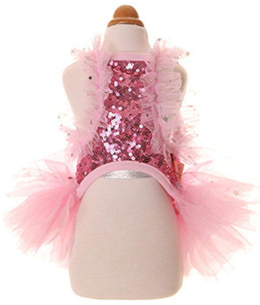 Marupet Fashion Sweet Puppy Dog Blingbling Princess Skirt Pet Dog Lace Cake Camisole Tutu Dress Pink M