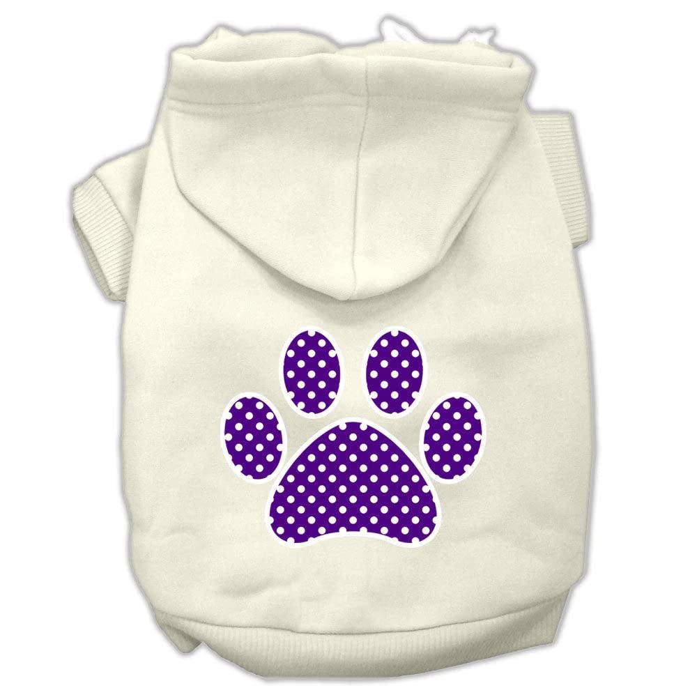 Pet, Dog & Cat Hoodie Screen Printed, 'Purple Swiss Dots Paw' Baby Blue Xl (14-20 Lbs.)