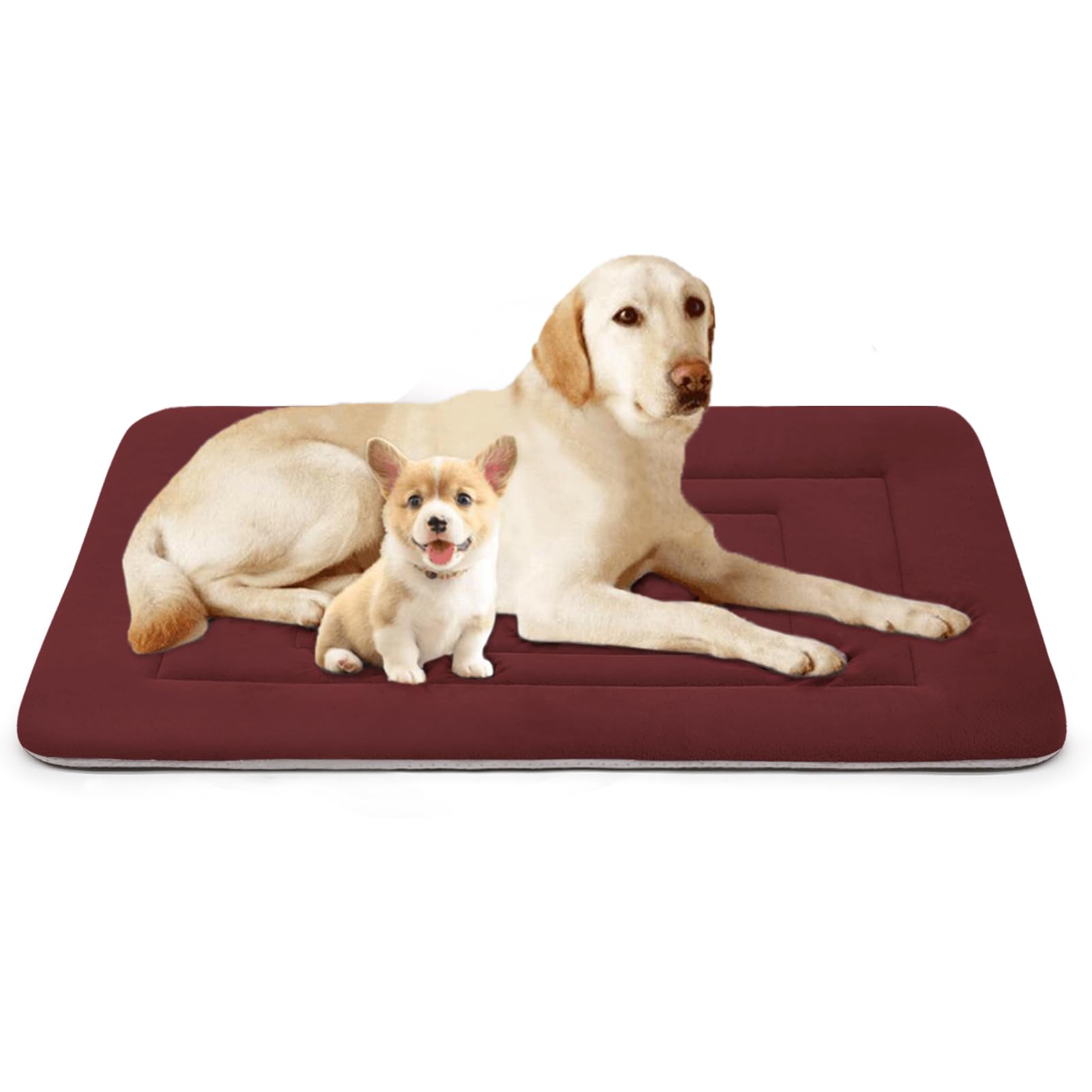 Joicyco Dog Crate Bed Pad Mat, 48 In Non Slip Bottom Washable Kennel Pad For Extra Large Dogs, Dark Red