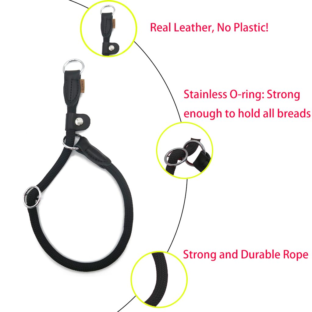 Aiminto Braided Round Martingale Dog Collar, Training Collar With Slidable Stop Ring And Adjustable Stopper - Ideal For Medium D