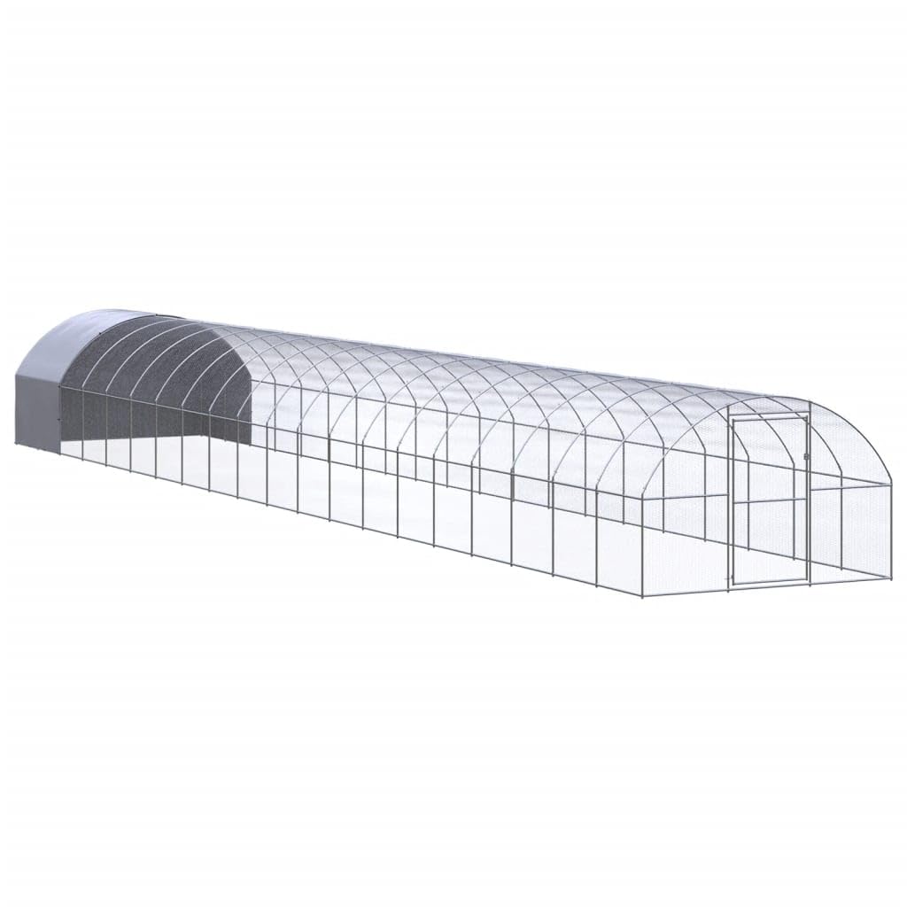 vidaXL Spacious Outdoor Chicken Coop 9.8 x 65.6 x 6.6 ft Galvanized Steel Modern Design Suited for Chickens and Ducks Weatherpro