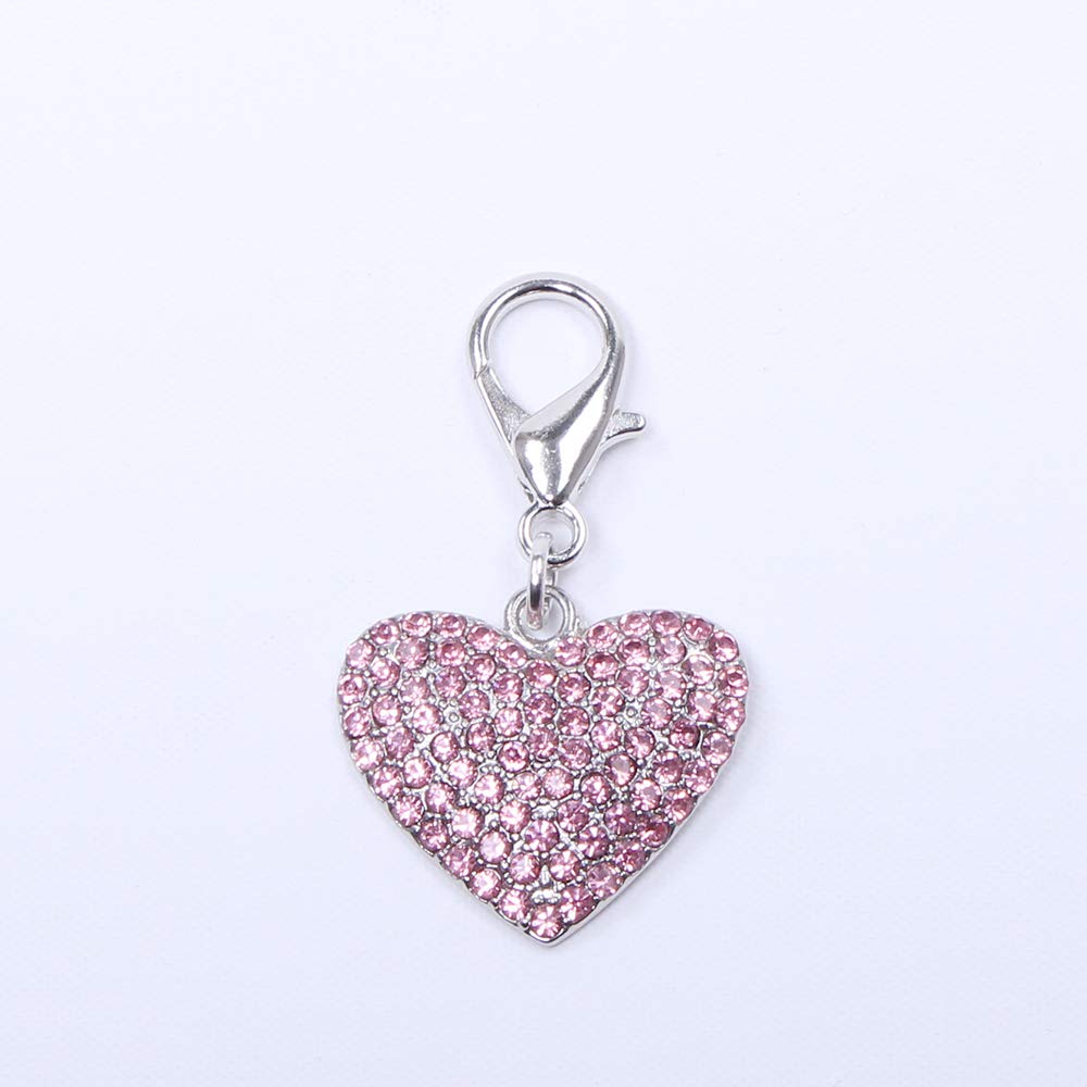 Dog Cat Bling Heart Full Rhinestones Charm Pendant Pet Puppy Necklace Collar Jewelry Accessory(Pink)