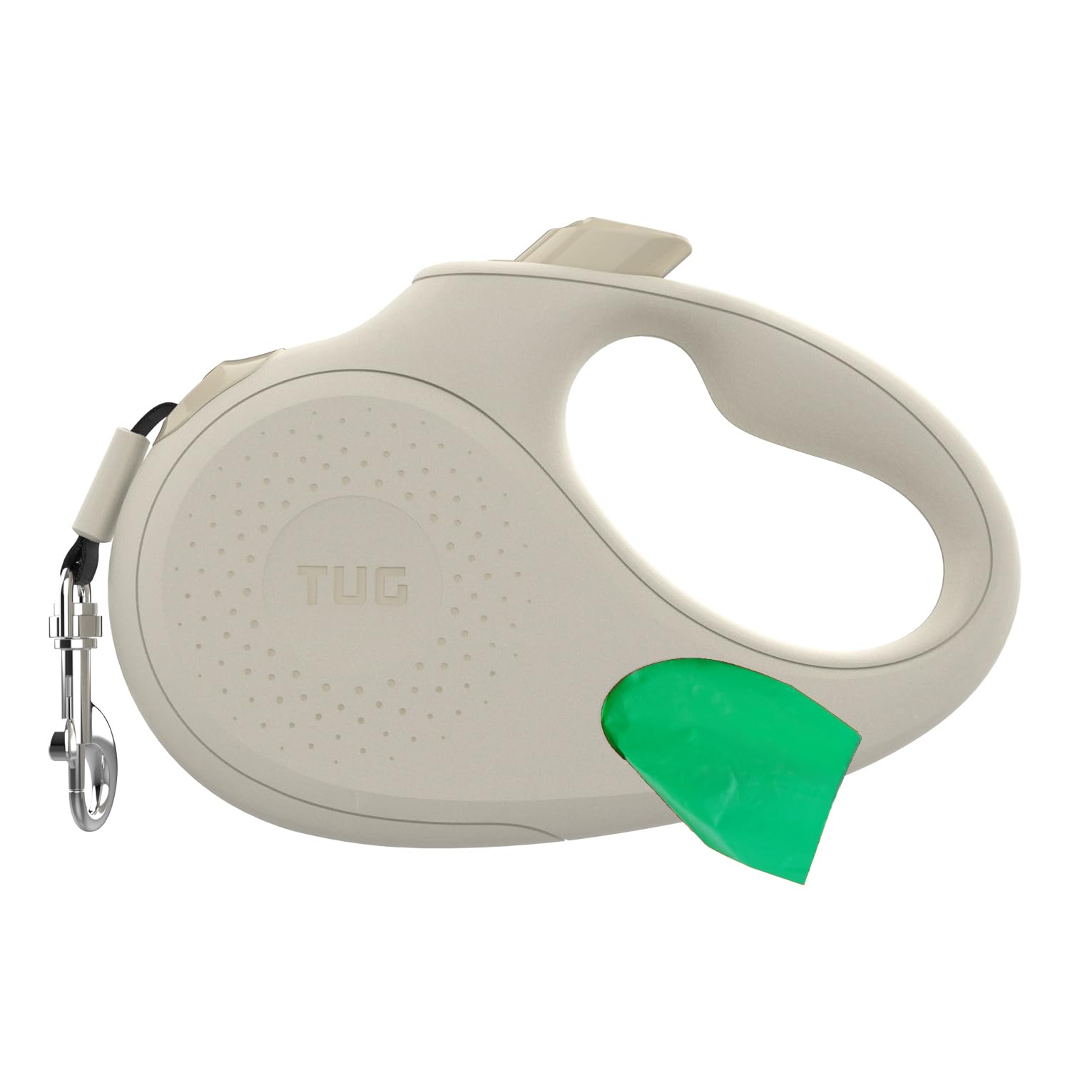 Tug Oval 360 Tangle-Free Retractable Dog Leash With Integrated Waste Bag Dispenser (Large, Cream)