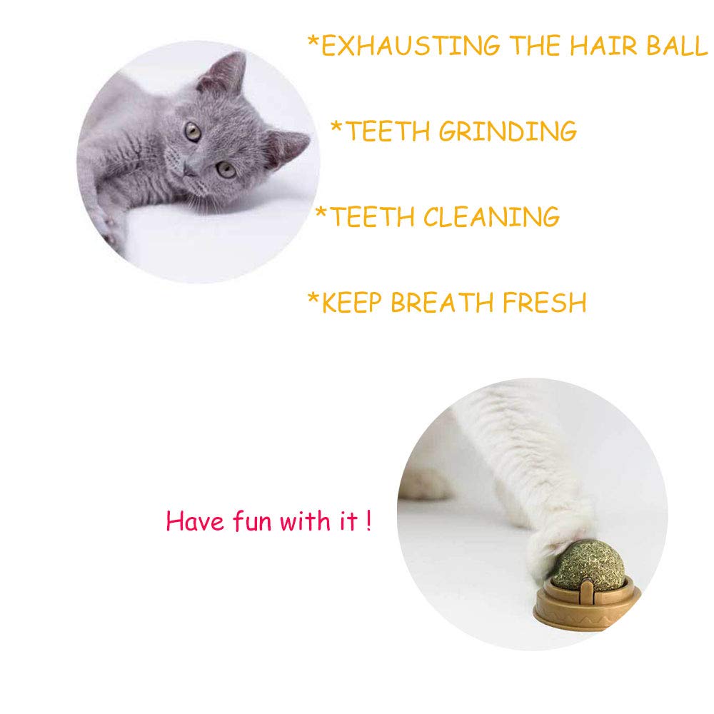 2 Pcs Catnip Balls, Pure Natural Mint Leaf Rotating Interactive Cat Toys, Cat Removal Hairball Toys Can Be Sticky On Wall, Teeth Cleaning Catmint Toy For Cat, Kitten, Kitty Playing Chewing