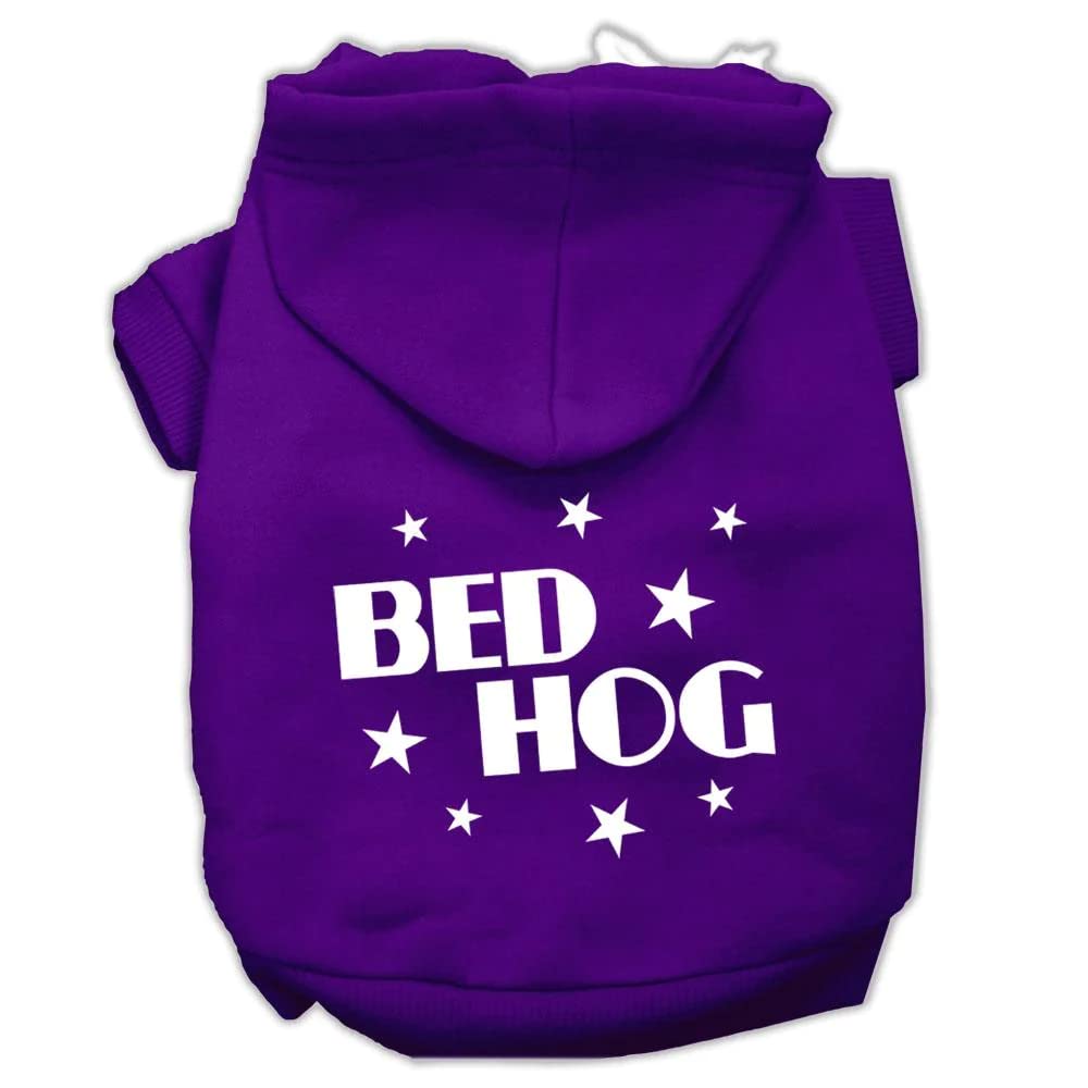 Pet, Dog & Cat Hoodie Screen Printed, 'Bed Hog' Purple Xs (0-3 Lbs.)