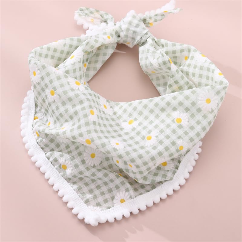 2Pcs Spring Summer Dog Bandanas Daisy Flower Scarfs Adjustable Puppy Bandana Triangle Washable Bibs Handkerchief For Small Mediu