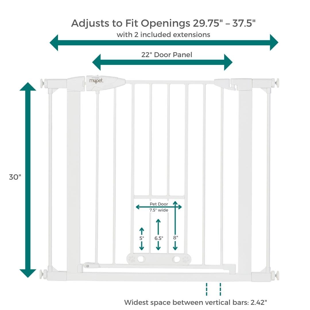 Mypet North States Wide Walk Thru Easypass Pet Gate With Patented Adjustable Pet Door: 29.75-37.5'' Wide Dog Gate. Pressure Moun