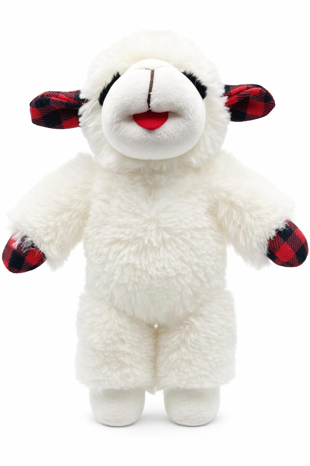Multipet Small Holiday Lambchop Dog Toy Plush Plaid 7 | Plush Pet Dog Toy Squeaker | Lambchop Gingham Red/Black | 7 Inches | Squ