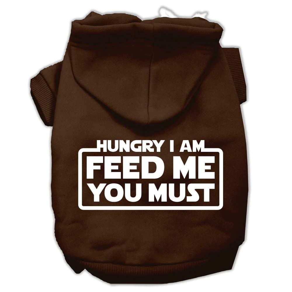 Pet, Dog & Cat Hoodie Screen Printed, 'Hungry I Am, Feed Me You Must' Brown Md (6-10 Lbs.)