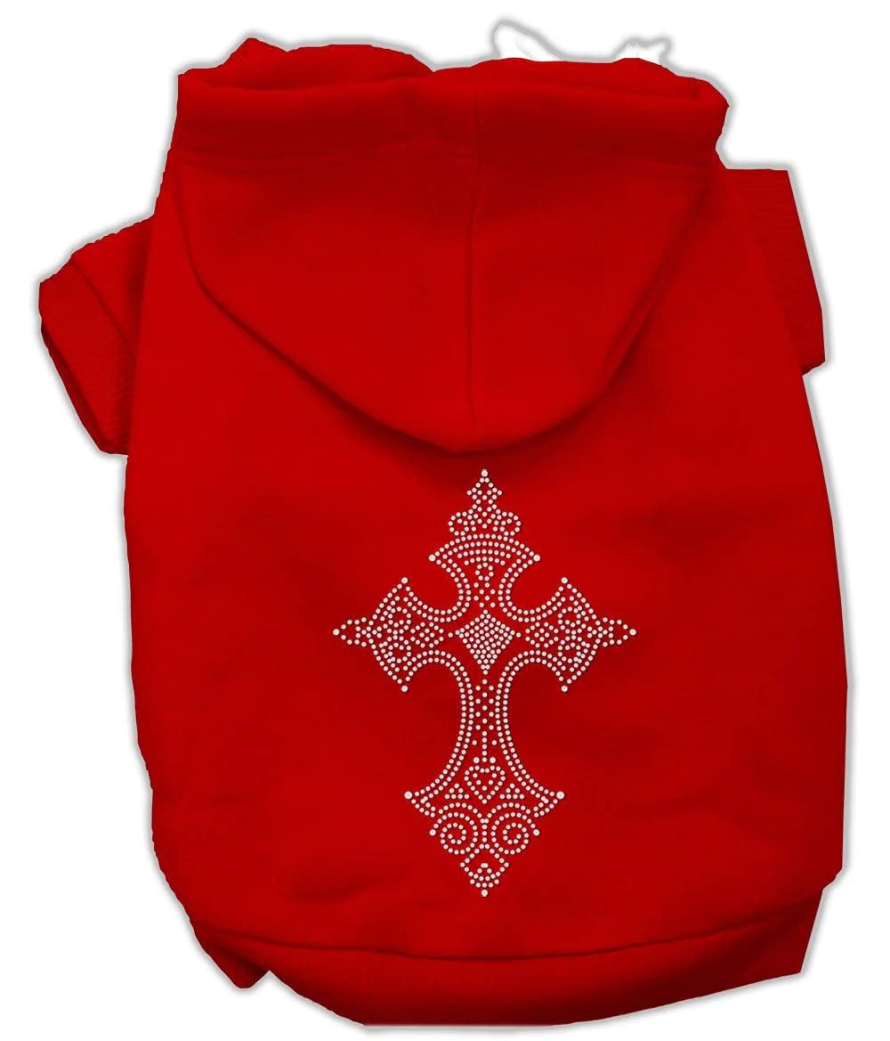 Mirage Pet Products 8-Inch Rhinestone Cross Hoodies, X-Small, Red