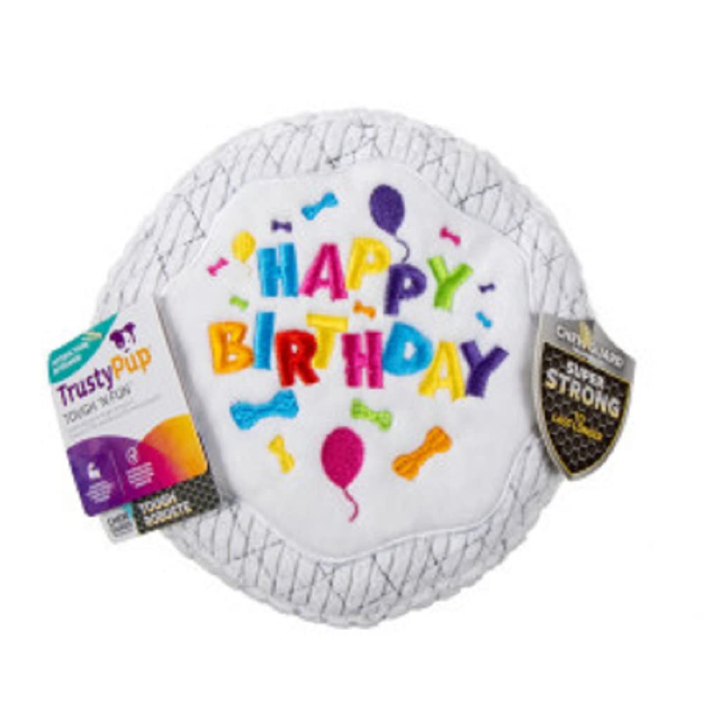 TrustyPup Tough 'N Fun Birthday Cake Squeaky Plush Dog Toy, Large, White, Chew Guard Technology, Model 71150