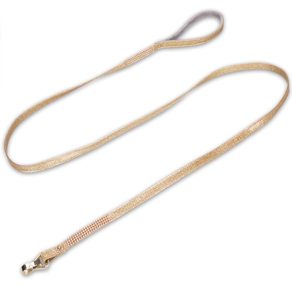 Petshome Dog Leash, Pet Leash, [Bling Rhinestones] Premium Pu Leather Durable And Soft 5 Ft Leash For Control Safety Training, Walking Lead For Small To Medium Dogs Gold